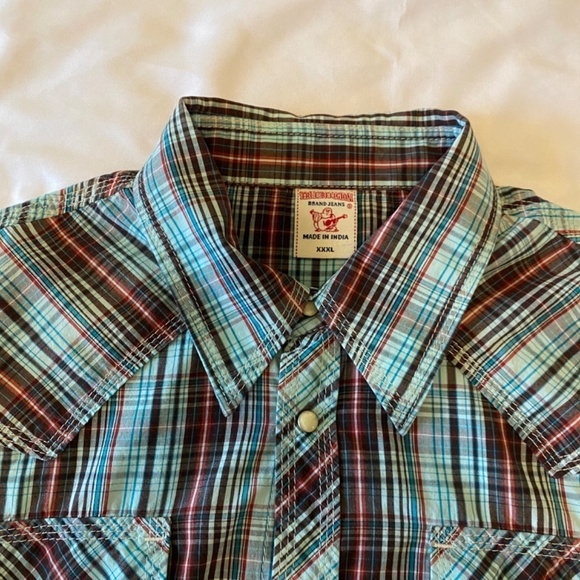 True Religion Brand‎ Pearl Snap Button Plaid Western Shirt (3XL) - Picture 6 of 10